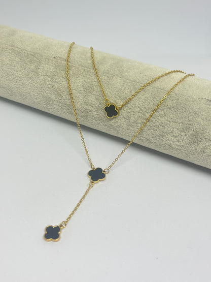 Layered Clover Necklace - Black