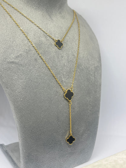 Layered Clover Necklace - Black