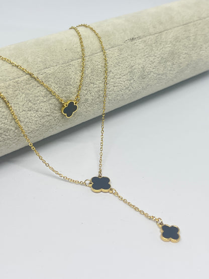 Layered Clover Necklace - Black